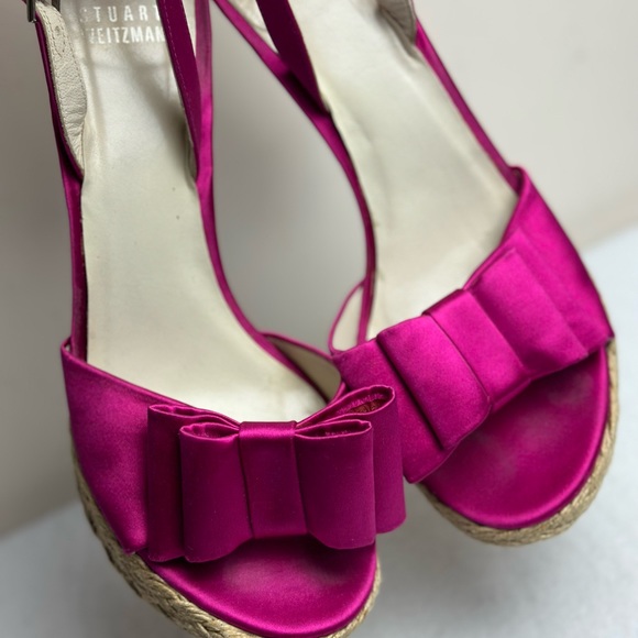 STUART WEITZMAN Fuchsia hot pink satin BOW espadrilles heels size 8.5 coquette - Picture 9 of 15